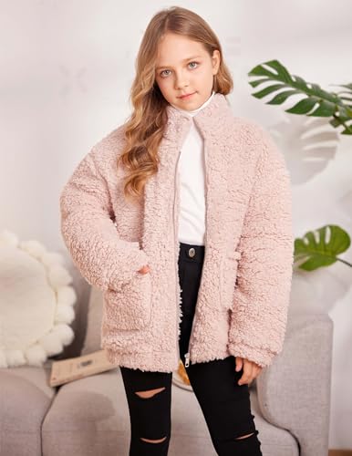 Arshiner Girls Full Zip Fleece Jacket Sherpa Outwear Coat Fall Winter for 4-12Y2