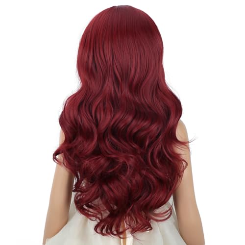 Image of PATTNIUM Wine Red Wig for Kids Girls Long Curly Wigs Burgundy Middle Part Heat Resistant Synthetic Wigs with Wig Cap