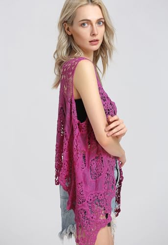 Image of JASTIE Women Open Stitch Cardigan Boho Sleeveless Hippie Summer Hollow Out Solid Crochet Vest