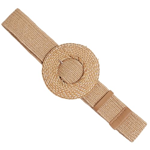 Woven Belts For Women Straw Belt Elastic Woven Belts for Women Boho Style Wide Waist Belt with Big Round Buckle Casual Braided Belt Waistband for Ladies Summer Beach2