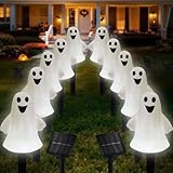 DAYLIGHTIR Solar Halloween Ghost Pathway Lights Decorations, Halloween Ghost Stake, Lighted 3D Ghost Outdoor Waterproof for Garden, Pathway and Yard Decoration (White, 10 Pack)