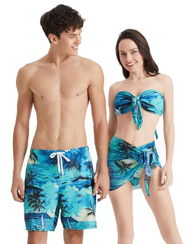 PATPAT Matching Swimsuits for Couples - Two Piece Bikini Sets or Swim Trunks Summer Beach Hawaiian Swimwear Bathing Suits