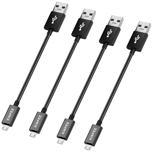 KINPEE Short Micro USB Cable [20cm], USB 2.0 Nylon Braided Micro USB Charging Cable Android Data Transfer Cable Android Charging Cord Micro USB Cord (Black)