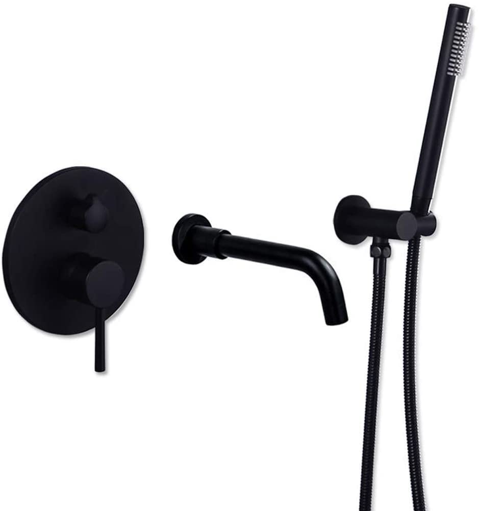 JYBNBBE Bathtub Faucets Bath Shower Set Wall Mounted Solid Brass Shower Taps Set Bathtub Mixer Tap Shower, Luxury Shower Set (Matte Svart A)
