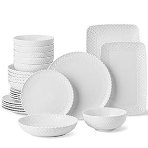 26 Piece Dinnerware Set, Service for 6, Plates and Bowls Sets with Rectangular Dinner Plates, High-Fired Porcelain Ceramics, Modern Style