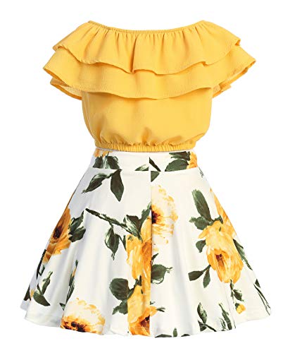 Cold Shoulder Crop Top Ruffle Layered Top Flower Girl Skirt Sets for Girl3