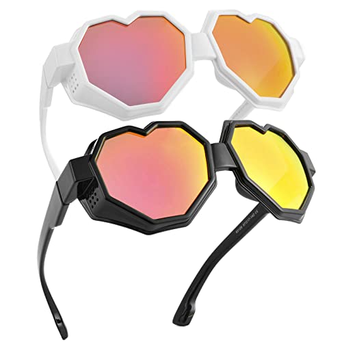 Image of laureles 2Pack Heart Shaped Goggle Y2K Sunglasses Women Fashion One Piece Oversized Love Sun Glasses Men
