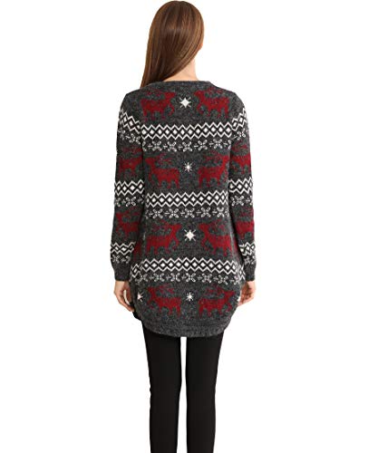 Shineflow Women's Reindeer Snowflake Midi Christmas Pullover Sweater Jumper (S, Black) #TOP6
