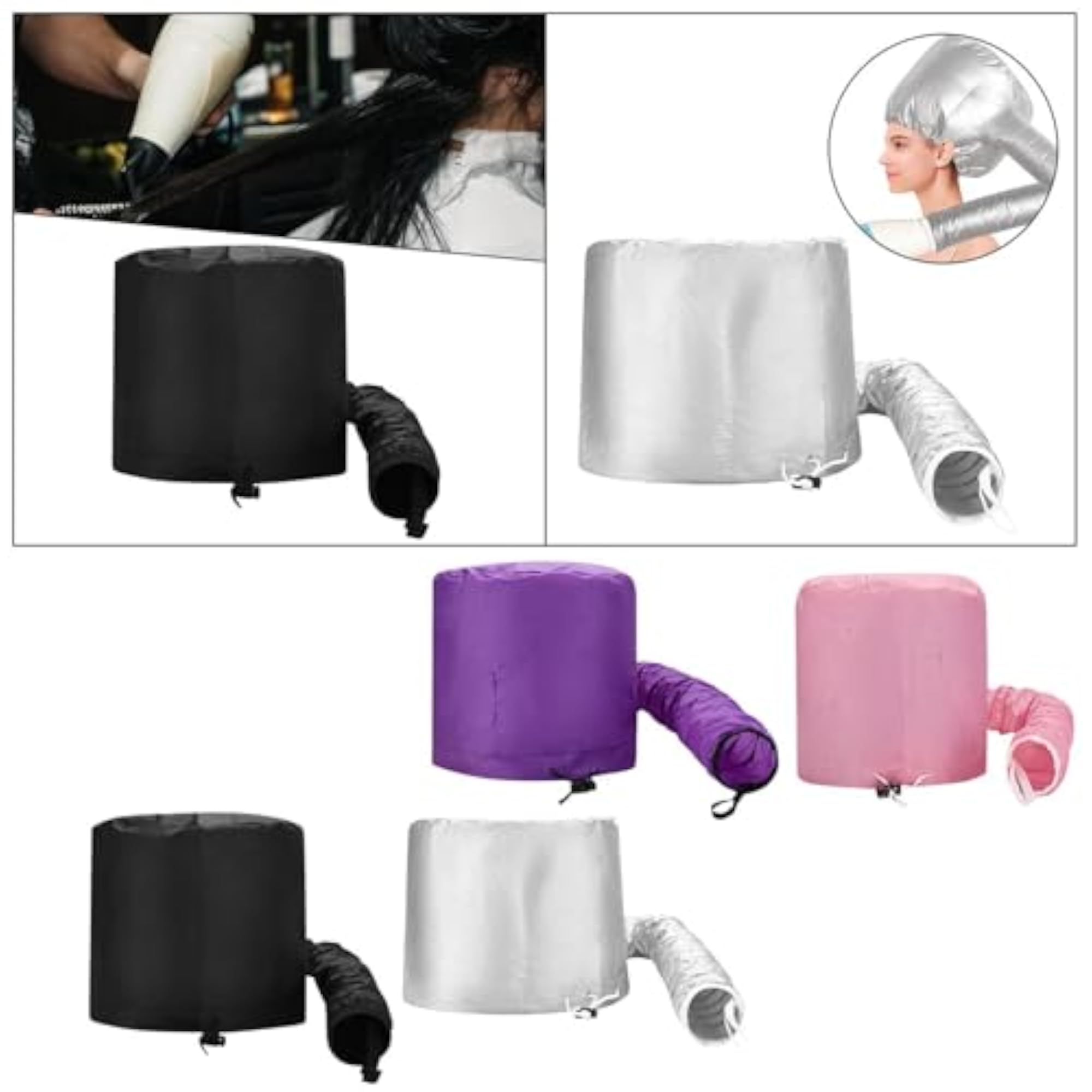 Hair Drying Bonnet with Drawstring Strap Attachment