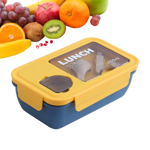 Lambo con cubiertos, recipiente para almuerzo, para adultos, apto para microondas, diseño de espacio de temporada, caja para aperitivos con tapa y caja de almacenamiento para cubiertos