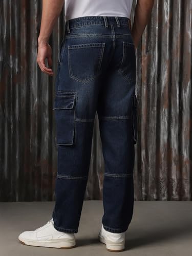 Image of High Star Men Cotton Washed Straight Fit Mid-Rise Regular Jeans