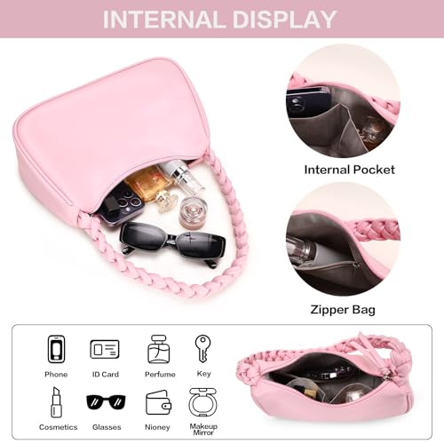 Leather Shoulder Bag for Women, Cute Hobo Tote Handbag Mini Clutch Purse with Zipper Closure4