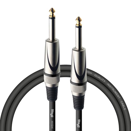 Stagg Deluxe Instrument Cable, 1/4 6.35mm Jack To Jack, Heavy-Duty Connectors, 1,5 Metres / 5 Feet, Black