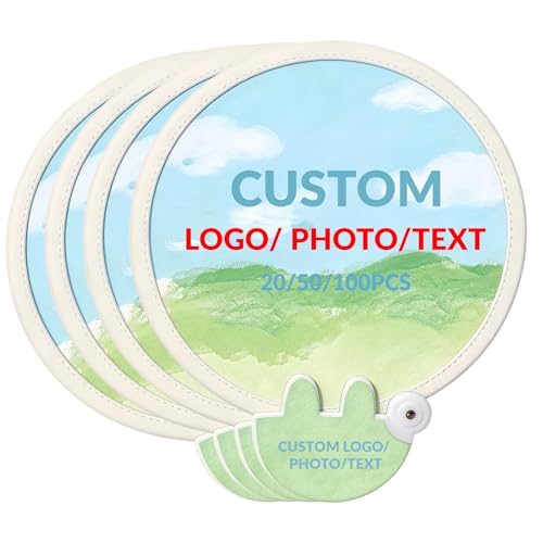 Custom Folding Hand Fans Personalized Round Disc Fans with Pouches (50)