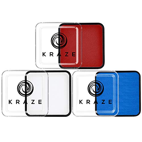 Kraze FX Red White Blue Face Paint Set (25 gm Each) - Hypoallergenic, Non-Toxic, Water Activated Professional Face & Body Painting Makeup for Patriotic Events, 4th of July America, Halloween