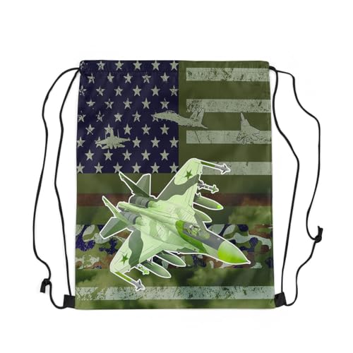 Erosebridal Fighter Plane Drawstring Bags 13X15.7,Usa National Flag Airplane Drawstring Backpack,Fighter Flight Draw String Back Bag For Sport,Camouflage Cinch Bag,Air Force Theme String Backpack3