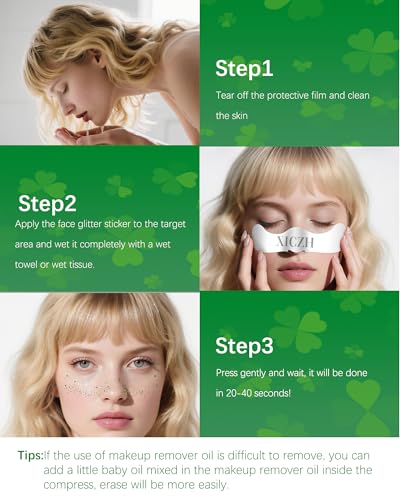 Image of XICZH Face Glitter, Green Temporary Face Tattoos Stickers, Body Face Glitter for Women Girls, Green Freckles for St Patrick's Day Country Concerts Singer Festival Rave Accessories (Green - 10 pcs)