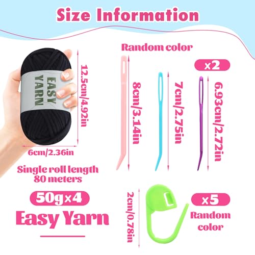 4x50g Chunky Yarn for Crochet Crochet Yarn Easy Yarn Thick Yarns for Crochets with Easy-to-See Stitches, Stitch Markers - Image 2