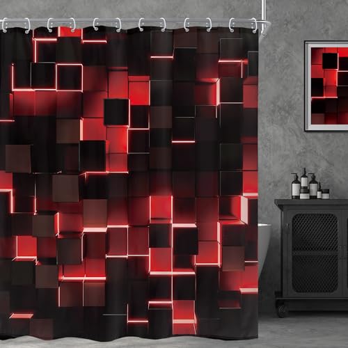 Red and Black Cool Modern Men Abstract Anime Bathroom Shower Curtain Set