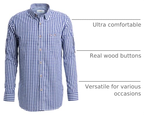 Image of BAVARIA TRACHTEN German Oktoberfest Shirts for Men - Authentic German Lederhosen Shirt Men - Original Bavarian Shirt for Lederhosen Outfit - Checkered Blue - Classic - Size M