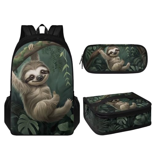 JoyLamoria Cute Sloth Messenger Bag Large Capacity Backpack Pencil Bag Shoulder Bag with Adjustable Strap, Pack of 3