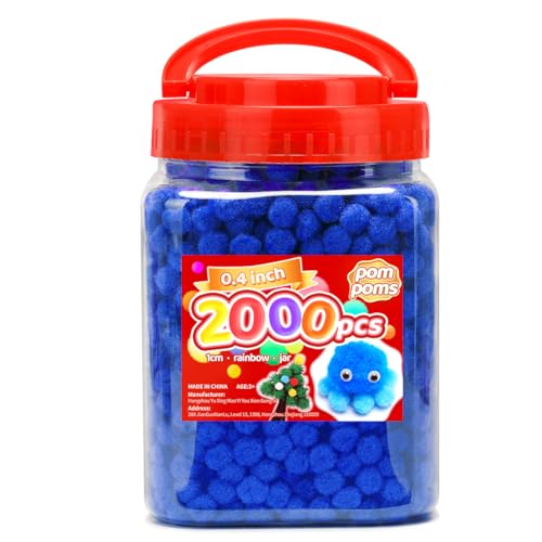 Image of Iooleem Blue Pom Poms, 0.4inch(1cm), 2000pcs, Small Size, Pom Poms for Arts and Crafts, Pom Pom Balls, Craft Supplies.