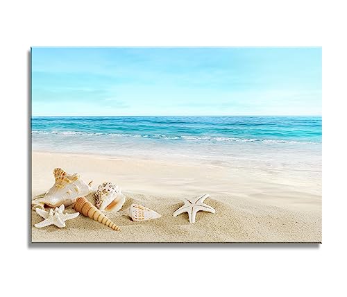 DZL Art S73981 Beach Picture Decor Ocean Painting Canvas Wall Art Prints of Starfish and Seashell on Sandy Seaside Ready to Hang for Living Room Bedroom Office Wall Decor Home Decoration