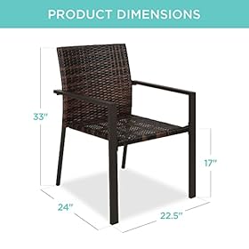 Best Choice Products Set of 2 Stackable Outdoor Wicker Dining Chairs All-Weather Firepit Armchair w/Armrests, Steel Frame for Patio, Deck, Garden, Yard - Brown 41Tm8l1aRvL. SS280