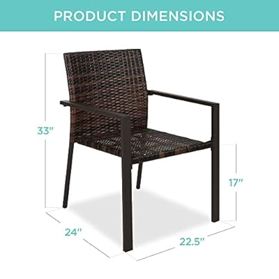 Best Choice Products Set of 2 Stackable Outdoor Wicker Dining Chairs All-Weather Firepit Armchair w/Armrests, Steel Frame for Patio, Deck, Garden, Yard - Brown 41Tm8l1aRvL. SS400