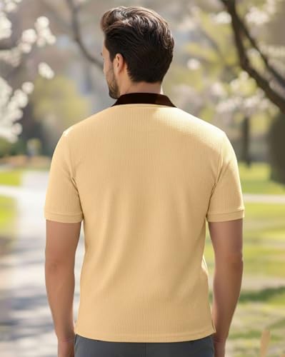 Image of AUSK Men Casual T-Shirt, Texture Printed Half Sleeve Tshirt for Mens, Polo Tshirt for Boys