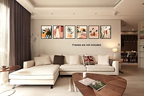 Boho Leaf Lady Wall Art - Black Girls Prints Unframed Bohemian Fashion Woman Wall Decor Minimalist Gold African Abstract Famale Pictures 6 Pieces 8X10Inches Glam Paintings For Girls Bedroom Decoration #TOP2