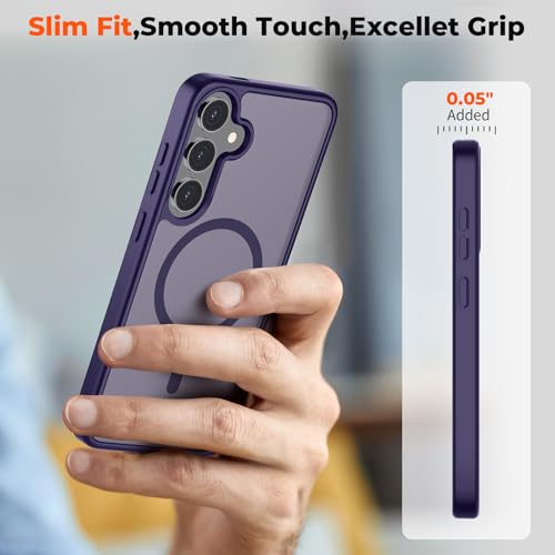 Image of SUPFINE Magnetic for Samsung Galaxy S24 Plus Case / S25 Plus Case with Screen Protector, (Built-in Magnets) (Military Grade Drop Protection) Slim Translucent Shockproof Phone Case,Dark Purple