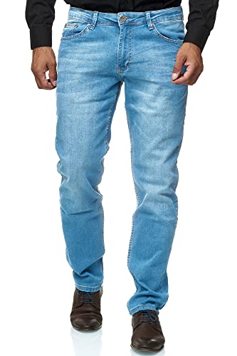 JEEL Herren-Jeans - Regular-Fit Straight-Cut - Stretch - Jeans-Hose Basic Washed 02-hellblau 36W / 32L