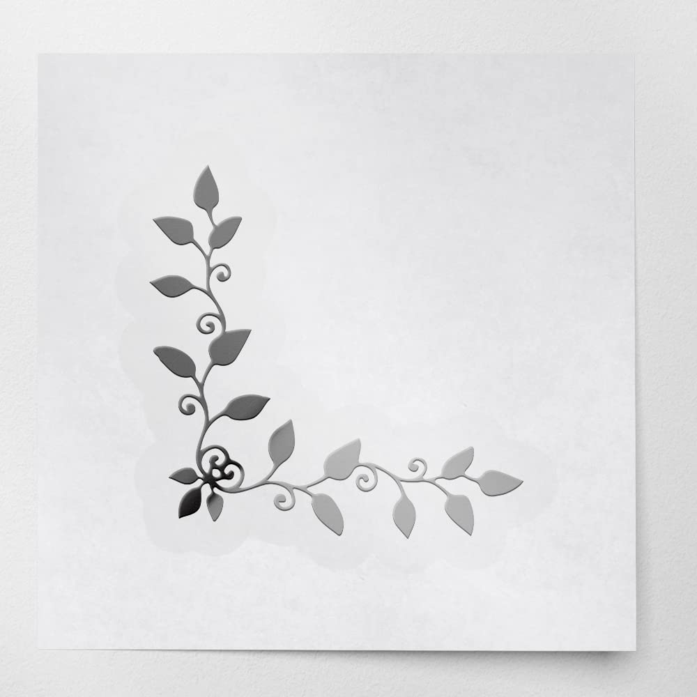 2 Pcs - Transparent Decal Stickers of Corner Leaf Vine Flourish Silhouette (Metallic Silver) Premium Waterproof Vinyl Decal Stickers for Laptop Phone