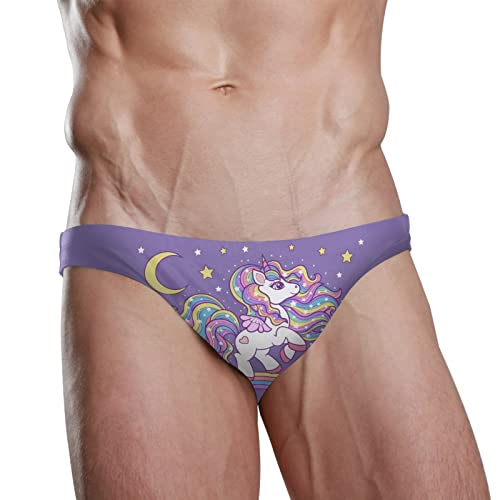 Men Swim Brief Bikini Cartoon Unicorn Stars Beach Bikini for Men Swim Underwear