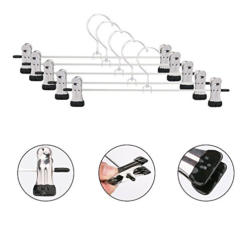 Clothes Hangers, Idmax 20Pcs Adjustable Heavy Duty Hangers With Non-Slip Clips Pants Hangers Stainless Steel Skirt Coat Suit Hangers Stackable Coat Hangers Clothes Hook Space Saving #TOP6