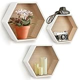 3-ER PACK: Dieses Set beinhaltet 3 sechseckige Regale. Das größte Regal ist 36,5 cm breit, 32 cm hoch und 11,5 cm tief. Das mittlere Regal ist 32,5 cm breit, 28,5 cm hoch und 9,5 cm tief. Das kleine Regal ist 28,5 cm breit, 25 cm hoch und 8,5 cm tief.
