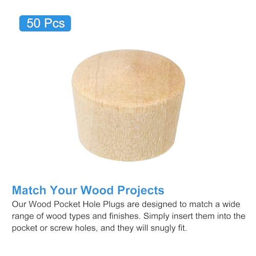 Image of uxcell Pocket Hole Plugs, 50Pcs 1 /2 Inch - Flat Head Wood Plugs Wooden Button Plugs Wood Screw Covers Furniture Screw Hole Plugs Wood Plugs for Screw Holes