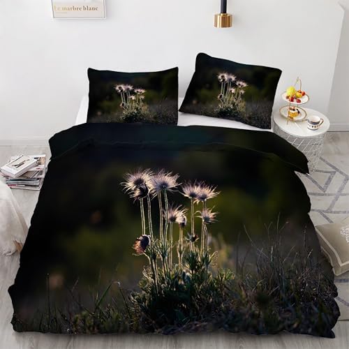 Funda Nórdica Cama 105 cm Microfibra Juego de Ropa de Cama 3 Piezas Funda de edredón 180x220 cm con Funda de Almohada 50x75 cm Planta