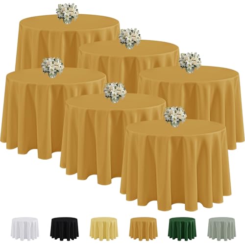 Fitable 6 Pack Gold Round Tablecloths - 70 Inches Round - Wrinkle and Stain Resistant Fabric Table Clothes, Washable Polyester Table Covers for Wedding Party Banquet Formal Events Fall Thanksgiving