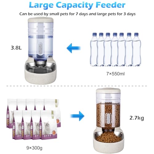Automatic Cat Feeder and Water Dispenser with Stainless Steel Bowl Gravity Food Feeder and Waterer Set for Small Medium Dog Puppy Kitten 1 Gallon x 2(Beige) by Kacoomi - Image 3