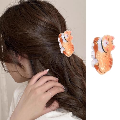 1pc Cat Hair Clips Cute Animal Hair Claw Clip Cartoon Cat Design Orange Cat Hair Jaw Clips Nonslip Acrylic Hair Clamps Small Acetate Hair Barrette Summer Kawaii Hair Clips for Women Girls
