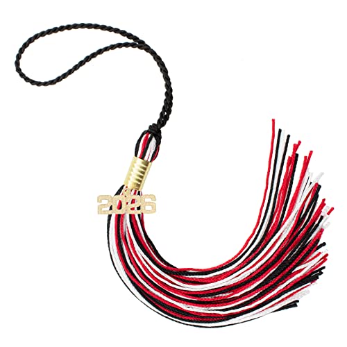 2026 Black/RED/White Graduation Tassel - Every School Color Available -Made in USA
