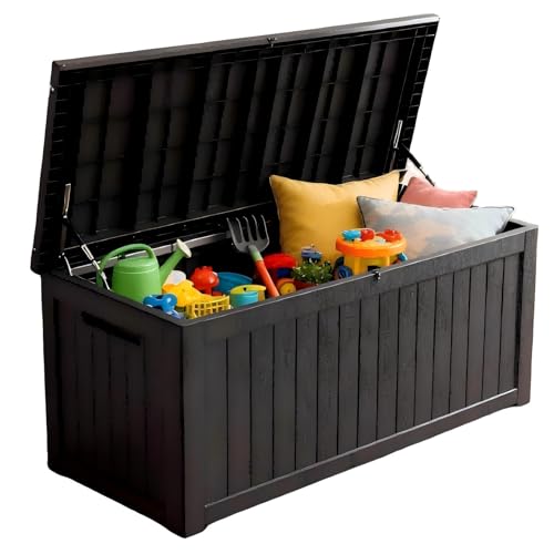 230 Gal Outdoor Storage Box Deck Box - Waterproof Resin Patio Furniture, All-Weather Garden Storage Bench for Cushions, Pool Accessories & Yard Tools
