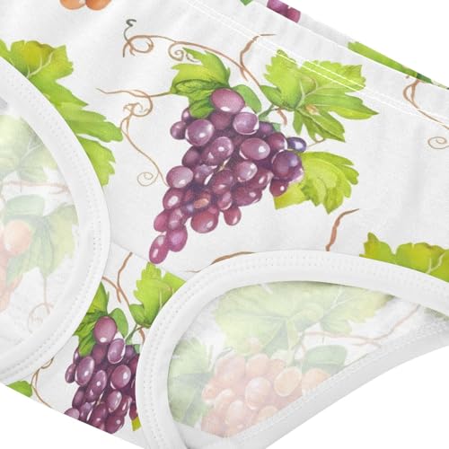 Watercolor Grape Leaves White Toddler Underwear Floral 2t Cotton Panties Little Girl Funny Briefs Undies Kids4
