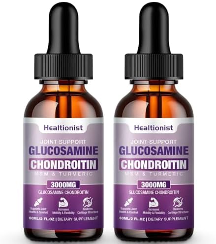 2 Pack Glucosamine Chondroitin MSM Liquid Drops, Extra Strength Joint Support Supplement for Adults Men & Women, Quercetin Boswelia, Bromelain, Antioxidant Immune Support (4 Fl oz)