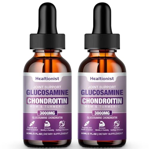 Healtionist 2 Pack Glucosamine Chondroitin MSM Liquid Drops Extra Strength Joint Support Supplement for Adults Men & Women Quercetin Boswelia Bromelain Antioxidant Immune Support (4 Fl oz)