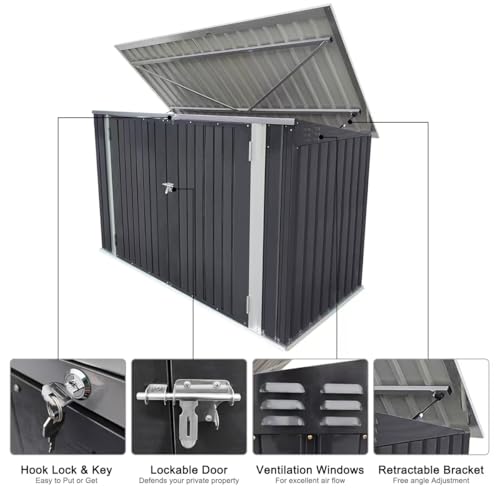 Garden Storage Shed Bike Metal Pent Tool Shed House Galvanized Steel Can Put 3Bicycles,Bike Storage Lockable Garden Storage With Door, L210Xw105Xh130Cm - 4