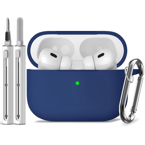 Inesore Compatible with Airpods Pro 2nd/1st Cases Cover,Silicone Protective Case for Apple Airpods Pro 2nd/1st Generation Charging Case with Keychain and Cleaner Pen,for Women Men(Navy Blue)