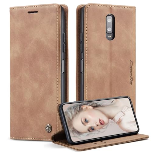 xinyunew Handyhülle für OnePlus 7 Hülle, Klapphülle Premium Lederhülle Klappbar Flip Hülle Tasche Magnet Kartenfach Standfunktion Klapphülle Schutzhülle für OnePlus 7,Braun